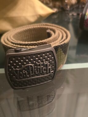 Von Dutch Men's Camouflage Web Belt in Olive